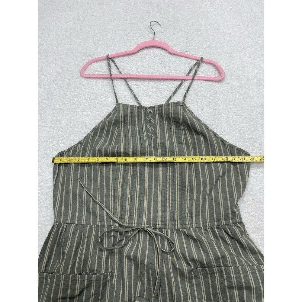 Free People Jumpsuit Women Gray Stripe Cotton Verona Bare Boho Retro Size XL New